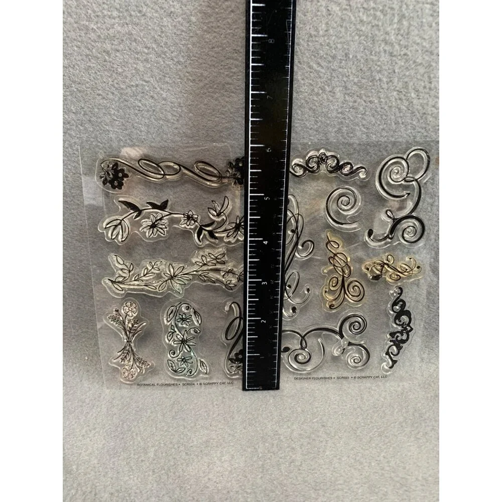 Scrappy Cat LLC Designer & Botanical Flourishes Clear Stamps Set Crafting Decora - Picture 4 of 6